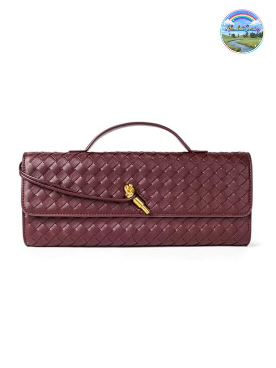 Handbags - Woven Vegan Leather Evening Clutch Crossbody Bag with Adjustable Strap